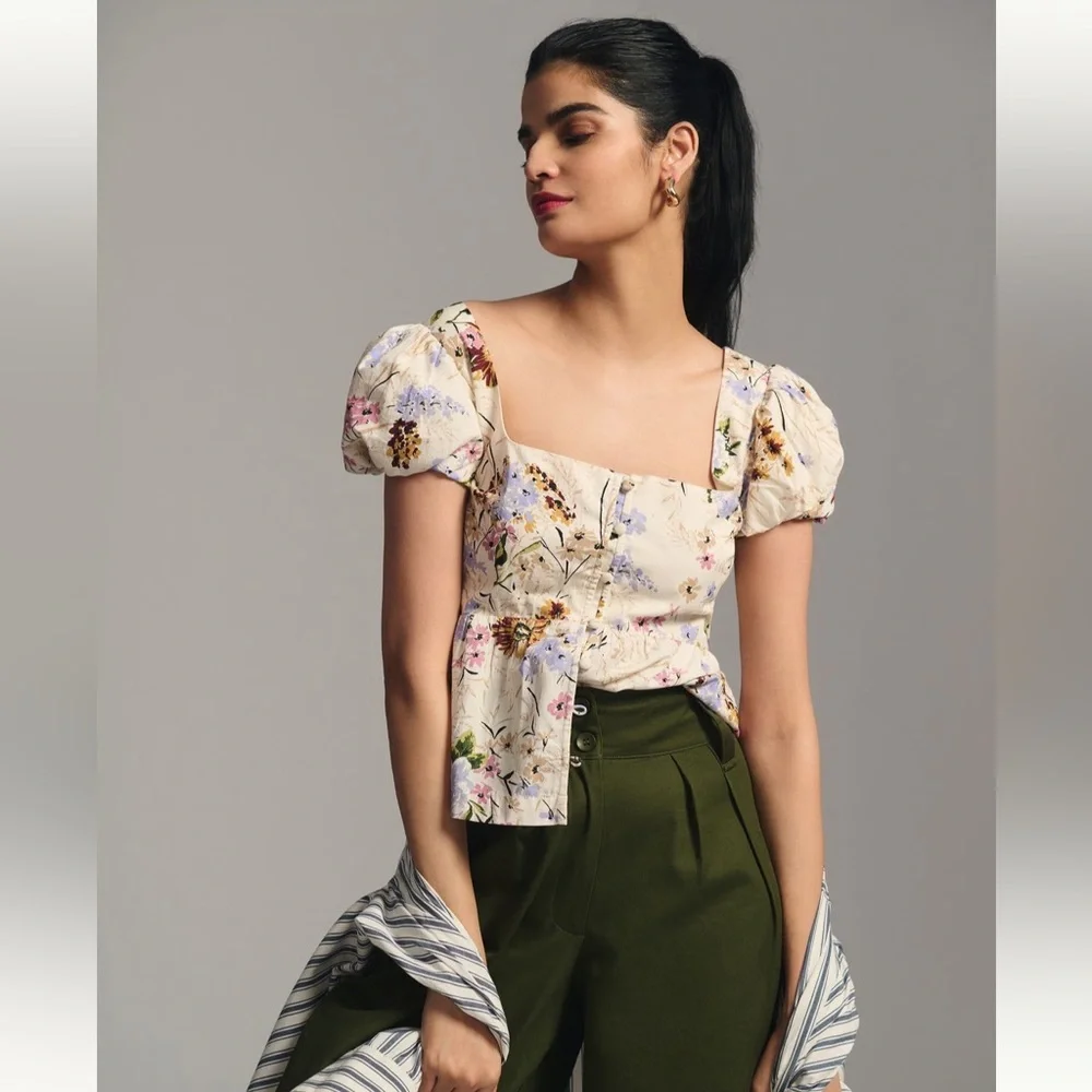 Anthropologie Puff Sleeve Peplum Top